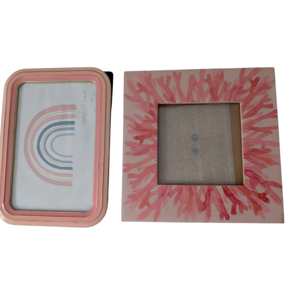 PICTURE FRAMES Modern Pink Prints Square Rectangular Artful Cute 2Pc Set Pair